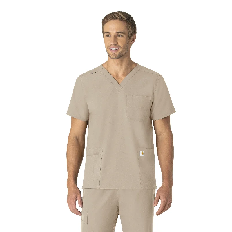 Carhartt Force Essentials Unisex V-Neck 6-Pocket Scrub Top - Khaki Boho - Chic Festival - Ready Style