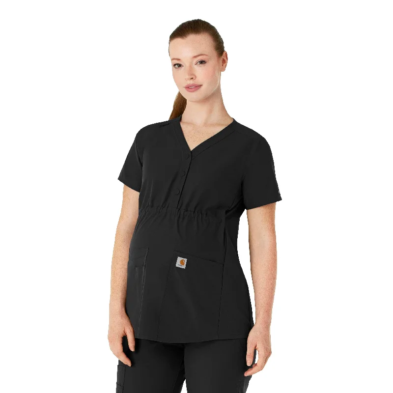 Carhartt Force Essentials Women's Henley Maternity Scrub Top - Black Best Deals Of The Season