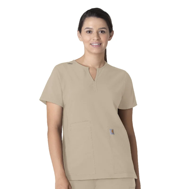 Carhartt Force Essentials Women's Notch Neck Tunic Scrub Top - Khaki Casual Chic Clothing