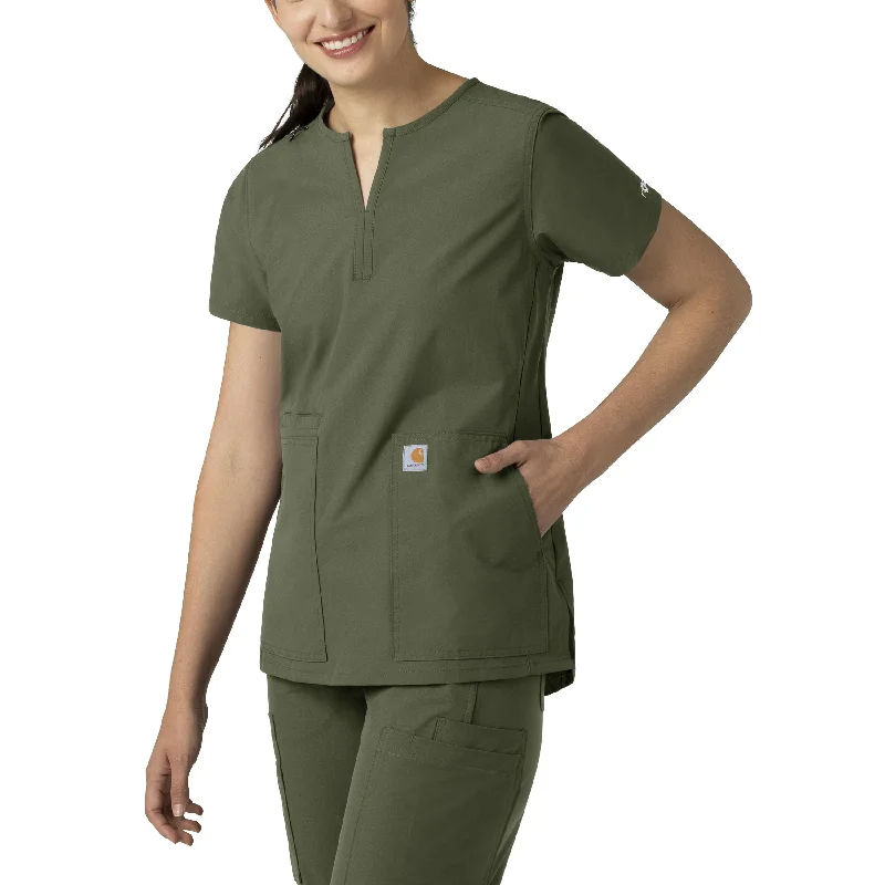 Carhartt Force Essentials Women's Notch Neck Tunic Scrub Top - Olive Odd Size Clearance Sale