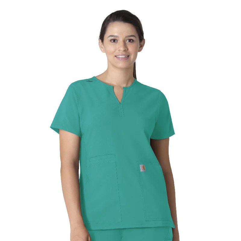 Carhartt Force Essentials Women's Notch Neck Tunic Scrub Top - Teal Blue Graceful Drape