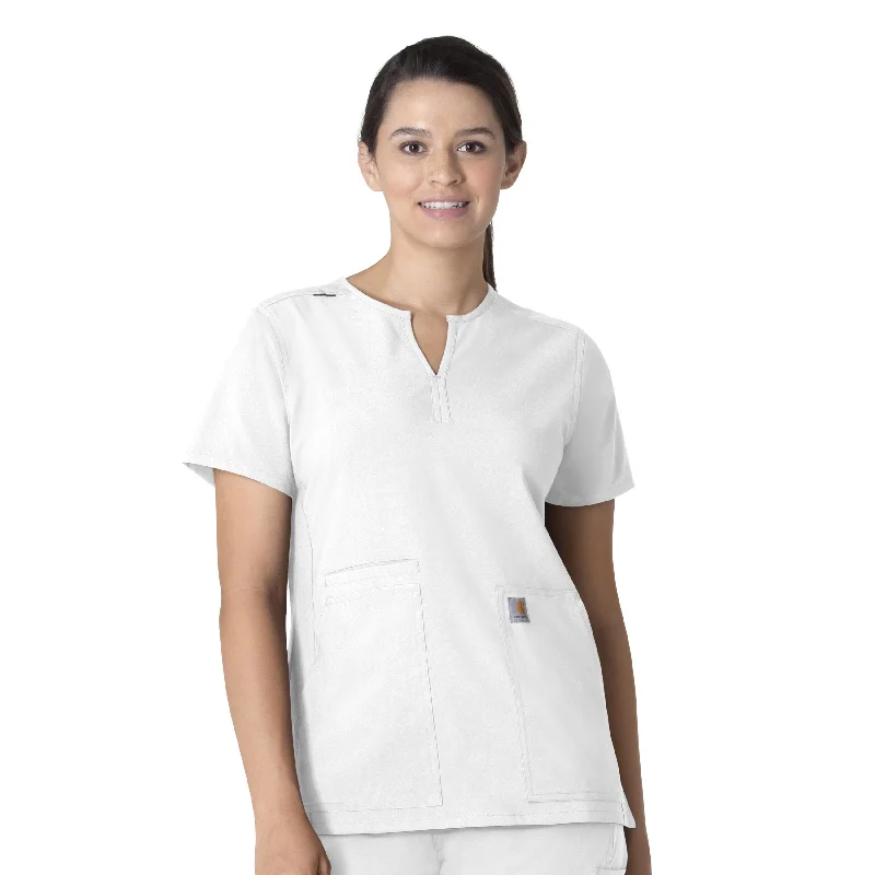 Carhartt Force Essentials Women's Notch Neck Tunic Scrub Top - White Classic Charm