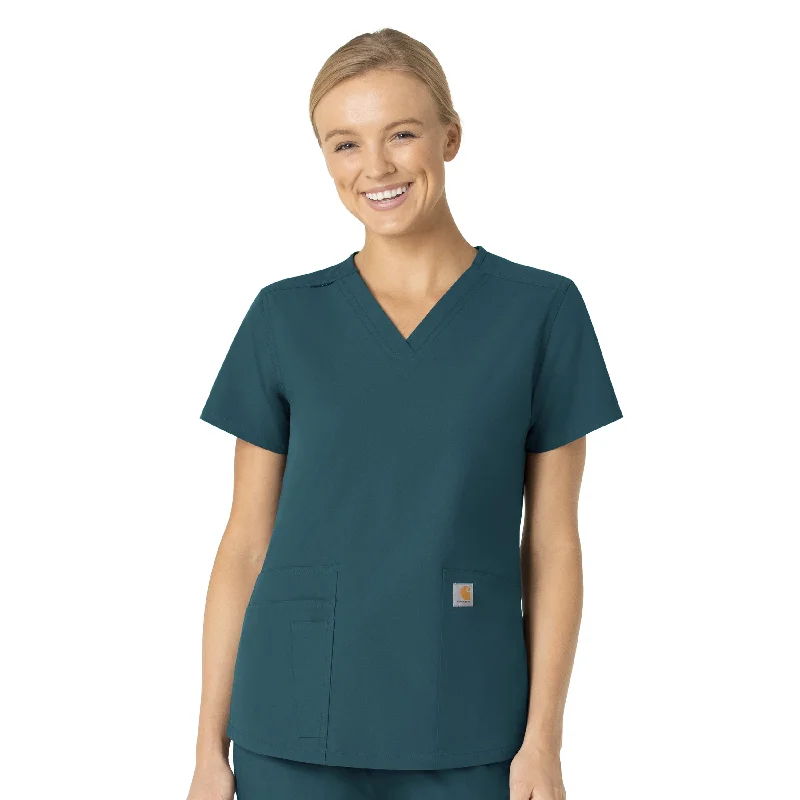 Carhartt Force Essentials Women's V-Neck Scrub Top - Caribbean Blue Eco Friendly Fashion Sale