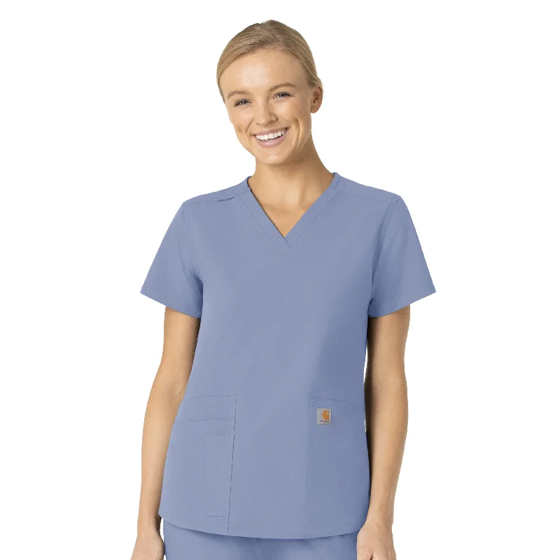 Carhartt Force Essentials Women's V-Neck Scrub Top - Ceil Blue Budget Friendly