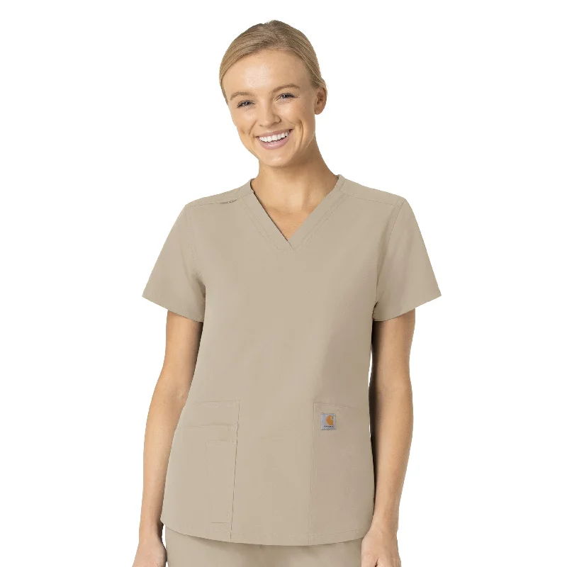 Carhartt Force Essentials Women's V-Neck Scrub Top - Khaki Massive Savings