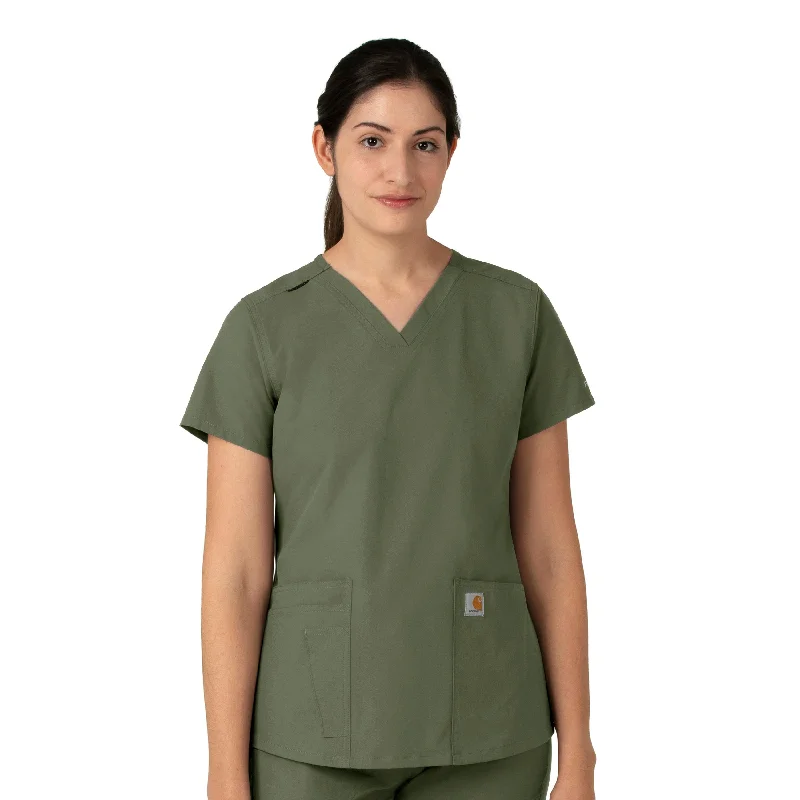 Carhartt Force Essentials Women's V-Neck Scrub Top - Olive Disco - Inspired Retro Dance Look