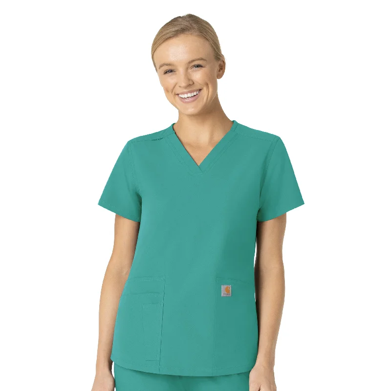 Carhartt Force Essentials Women's V-Neck Scrub Top - Teal Blue Shop Our Looks