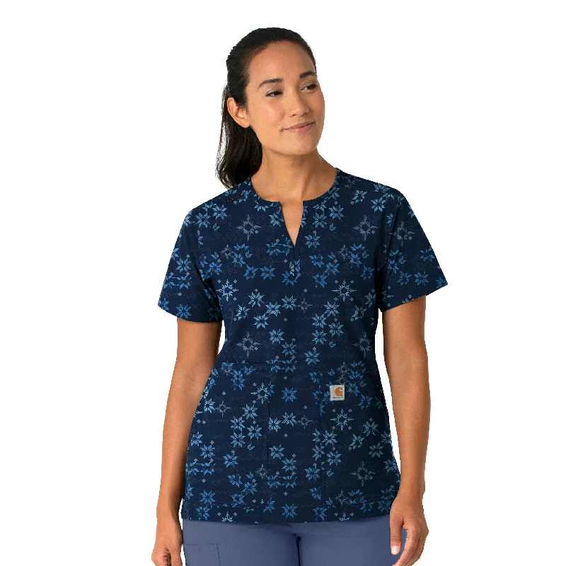 Carhartt Women's Notch Neck Print Scrub Top - Winter Quilt Navy Buy More, Save More