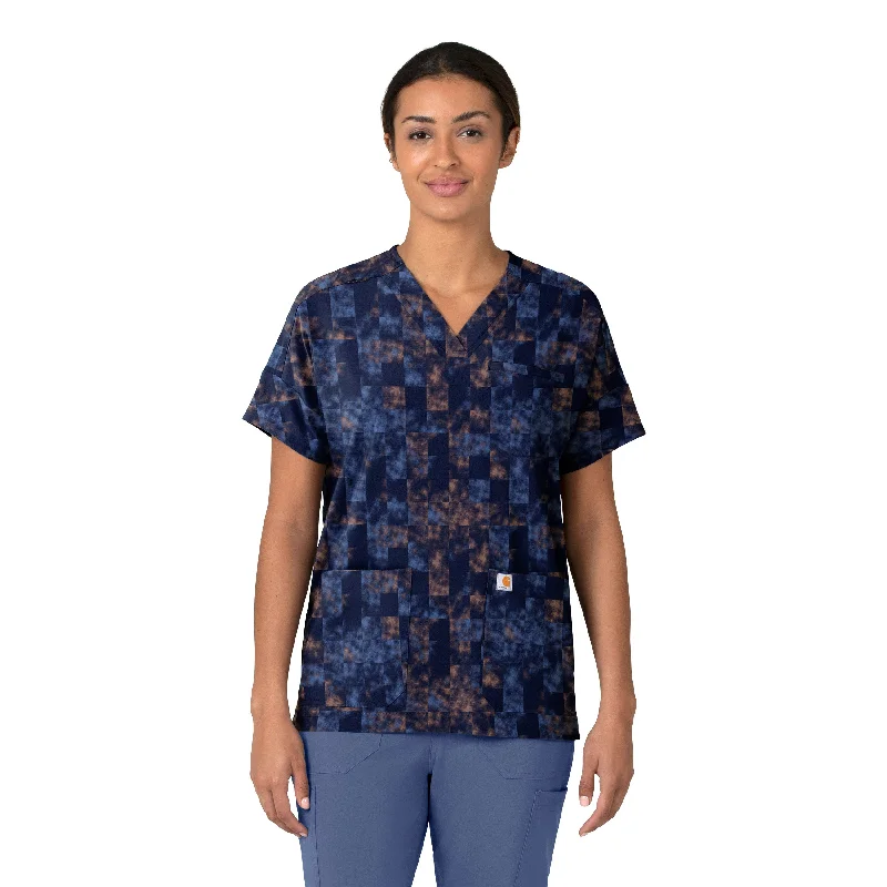 Carhartt Women's Oversized V-Neck Scrub Top - Charming Checks Limited Time Offer