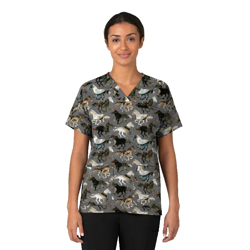 Carhartt Women's Oversized V-Neck Scrub Top - Filly Trot Pewter Seasonal Sale