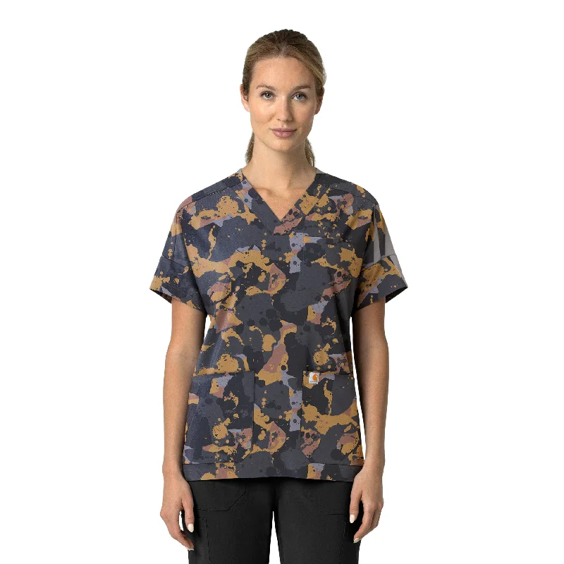 Carhartt Women's Oversized V-Neck Scrub Top - Painter's Camo Flash Sale Now