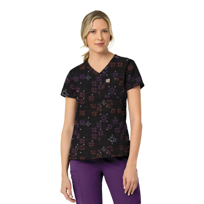 Carhartt Women's Tuck-In Print Scrub Top - Winter Quilt Black Hot Brand Discounts