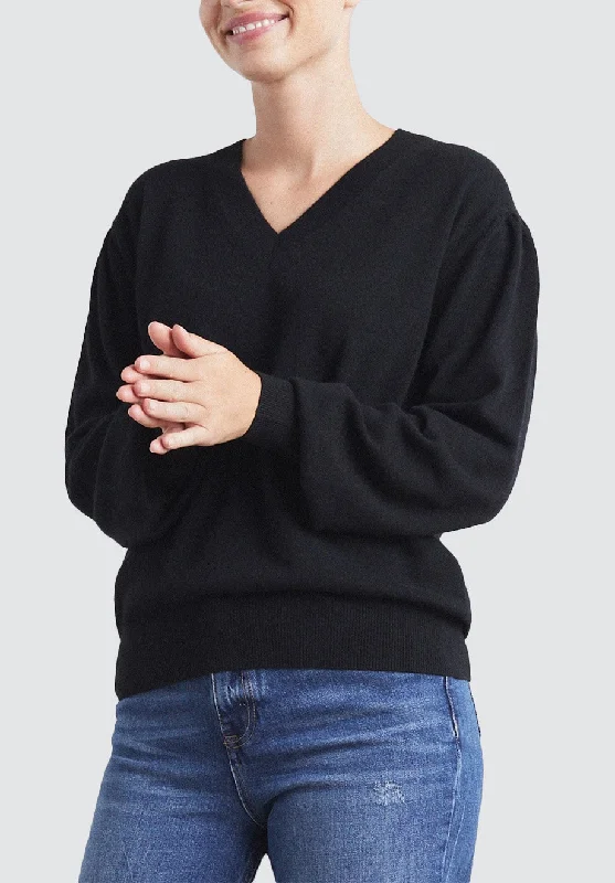 Cashmere V Neck Sweater | Black Formal Outfit