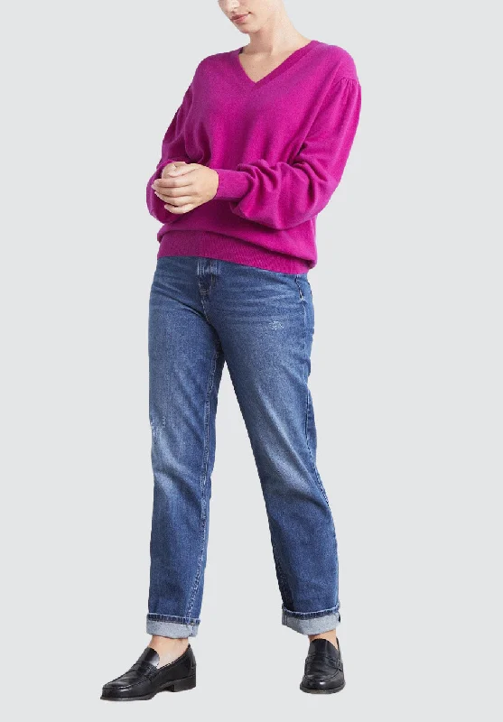 Cashmere V Neck Sweater | Magenta Trendy Fashion for Women