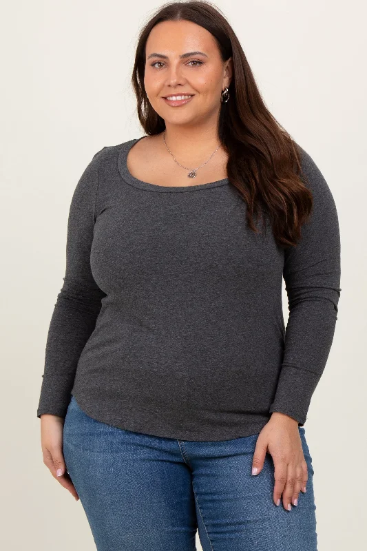 Charcoal Basic Long Sleeve Plus Top Trendsetting Threads