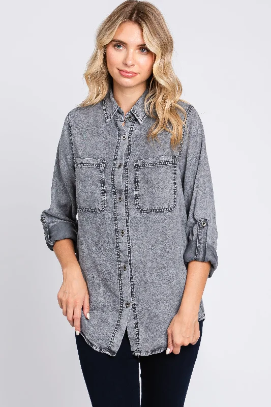 Charcoal Chambray Rolled Cuff Shirt Formal Outfit