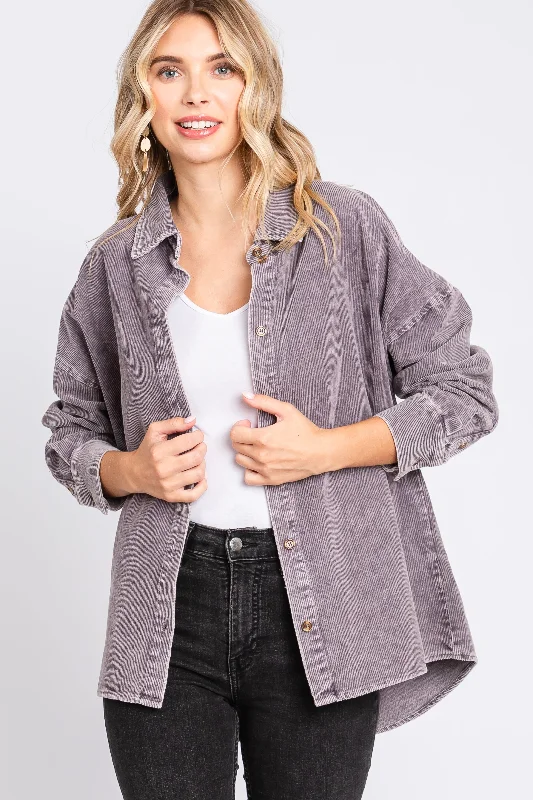 Charcoal Corduroy Button Up Top Trend Alert