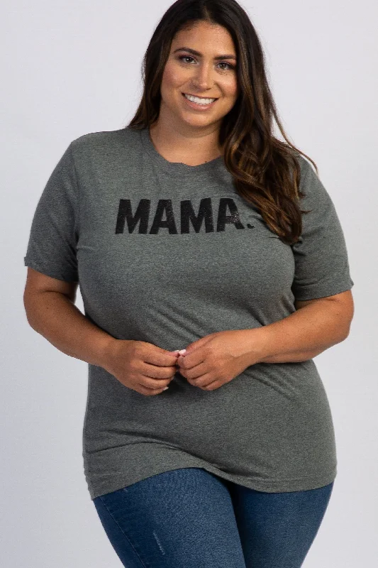 Charcoal Grey Mama Glitter Graphic Plus Top Quality Wear