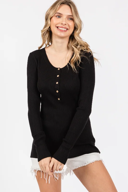 Charcoal Ribbed Henley Top Essentials On Sale