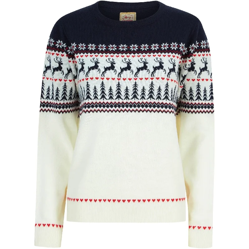 Christmas Reindeer Heart Nordic Fairisle Womens Jumper - Cream Beat The Heat In Tropical Styles