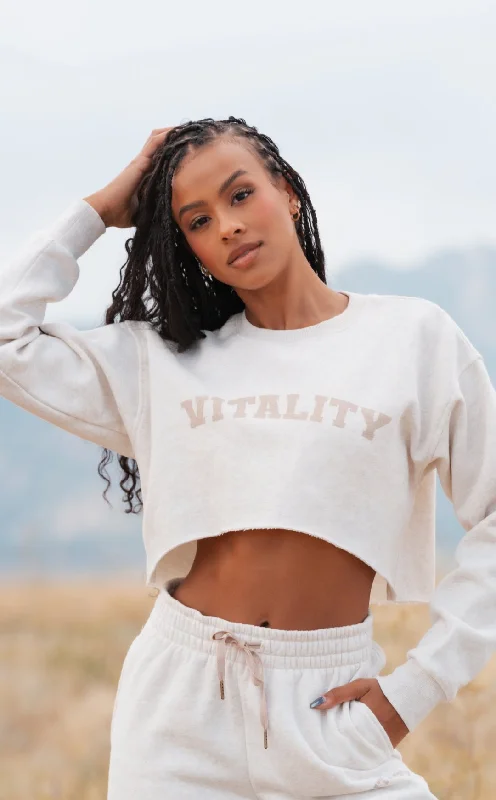 Vitality Cozy Raw Hem Crop - Oat Marl Trend Setting Threads