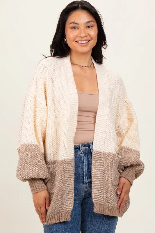 Cream Colorblock Bubble Sleeve Knit Cardigan Everyday Basics