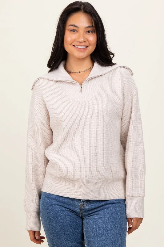 Cream Half Zip Chunky Knit Pullover Sweater Style Revolution