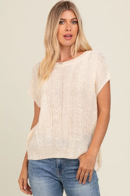 Cream Knit Short Sleeve Sweater Top Discover Now