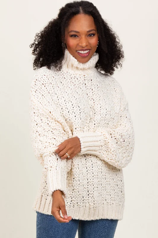 Cream Turtle Neck Chunky Crochet Knit Sweater Great Deals On Ethnic Cultural Wear