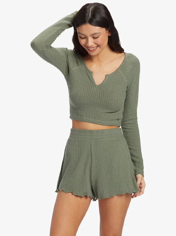 Cropped Long Sleeve Waffle Top - Agave Green Eco Friendly Fashion Sale