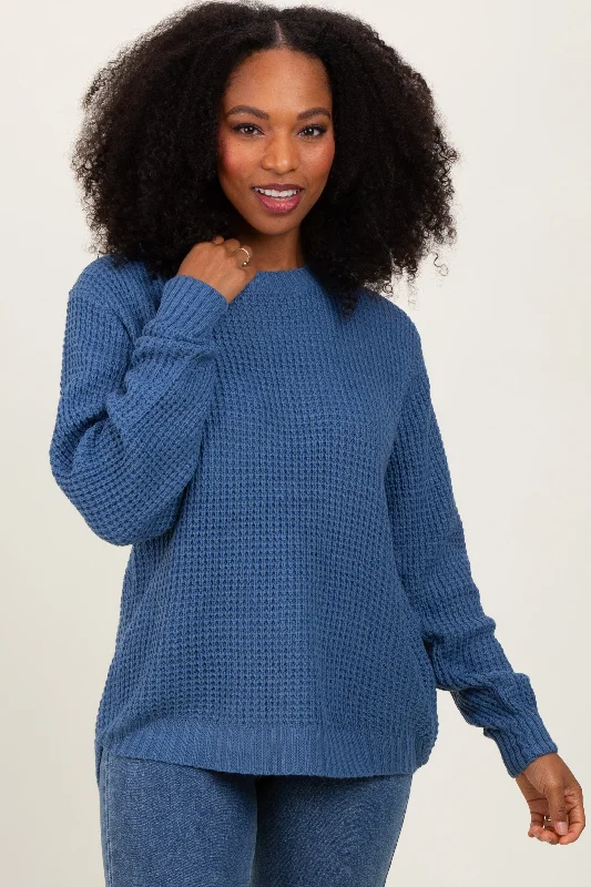 Dark Periwinkle Waffle Knit Rounded Hem Sweater Get The Latest Trends