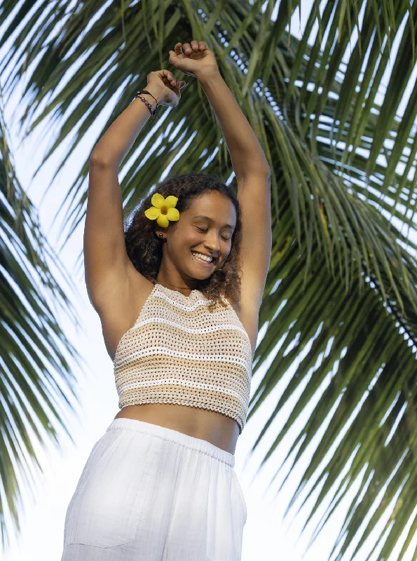 Daydreamer Cropped Knit Halter Top - Tapioca Every Day Stripe Best Sellers