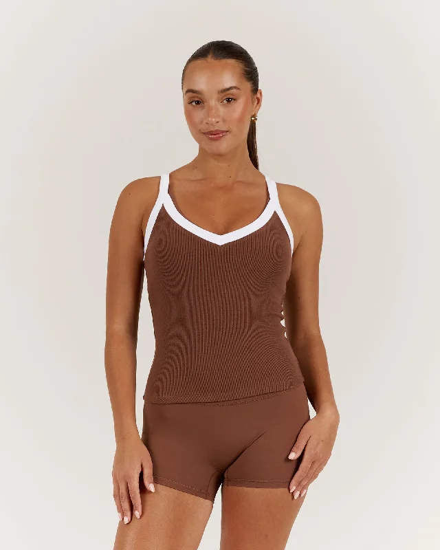 DEFINITION RIBBED TANK TOP - TOFFEE Feminine Flow