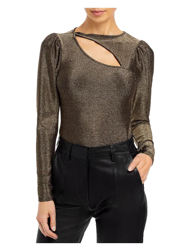 Delia Womens Metallic Cut Out Pullover Top Spring Fling Sale