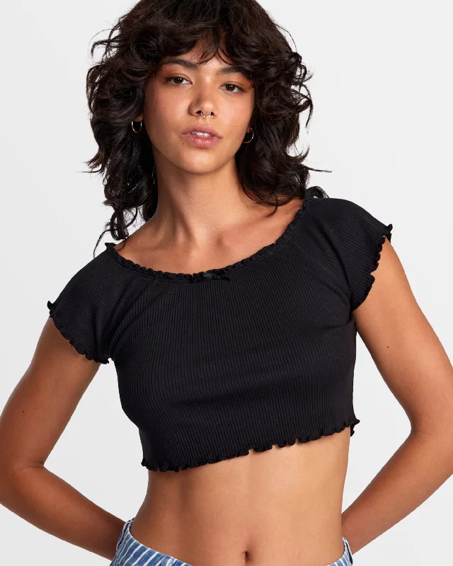 Delilah Off-The-Shoulder Crop Top - RVCA Black Trendy Threads