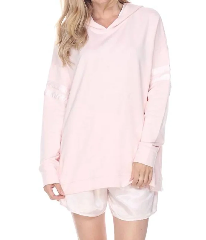 Destiny French Terry Hooded Sweatshirt With Satin Trim In Blush End Of Season Sale