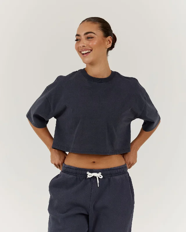 ESSENTIALS CROPPED TEE - FADED SLATE Casual Chic Clothing