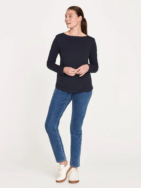 Fairtrade Organic Cotton Long Sleeve Jersey Top - Navy Embrace New Fashion