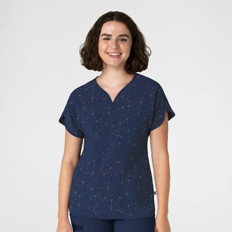 Women's Dolman Print Scrub Top - Astro Map Navy Exclusive Deals Online