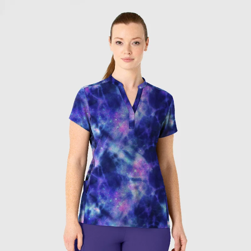 Women's Mandarin Collar Print Scrub Top - Luminous Batik Seasonal Style Discounts