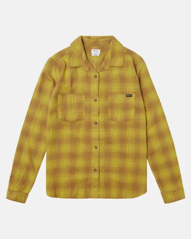 Figueroa Oversized Long Sleeve Flannel Shirt - Vintage Gold Fashion Frontiers