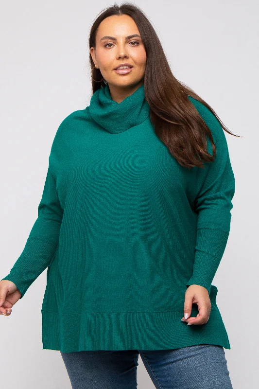 Forest Green Cowl Neck Dolman Sleeve Plus Sweater Stylish Looks