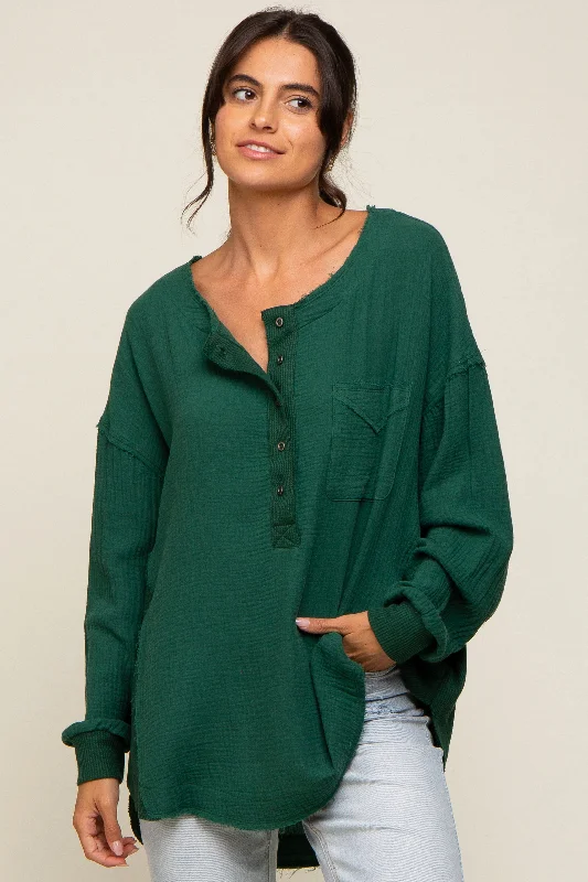 Forest Green Lightweight Button Front Tunic Top Save On Inspired Styles