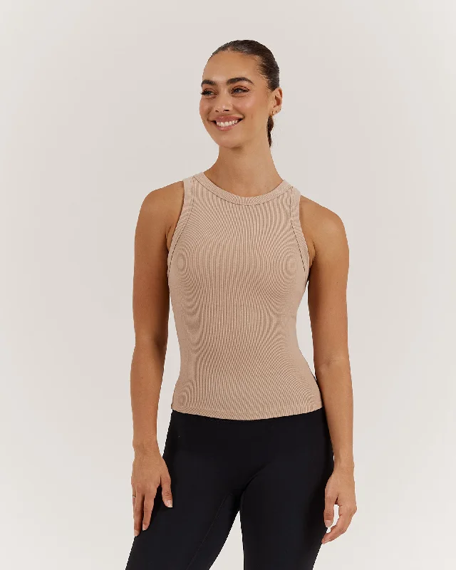 FORM RIBBED TANK TOP - ALMOND Style Without Limits