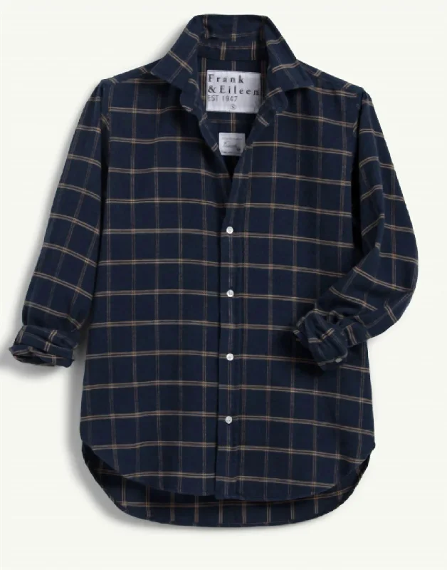 "frank" Woven Button Up In Navy W/ Double Tan Windowpane Inspired By You, Designed For You