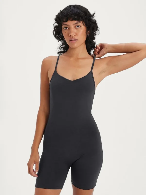 Girlfriend Collective V-Neck Barre Unitard - Black Trendy Women's Wear