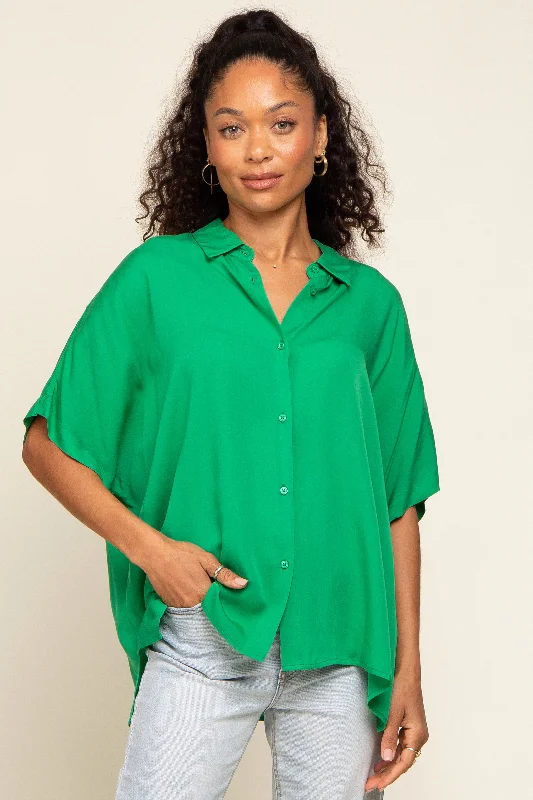 Green Button Up Dolman Short Sleeve Top Odd Size Clearance Sale