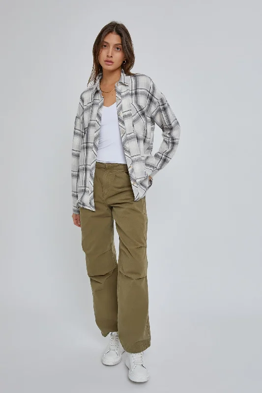 Grey Flannel Plaid Button Up Top Chic Allure