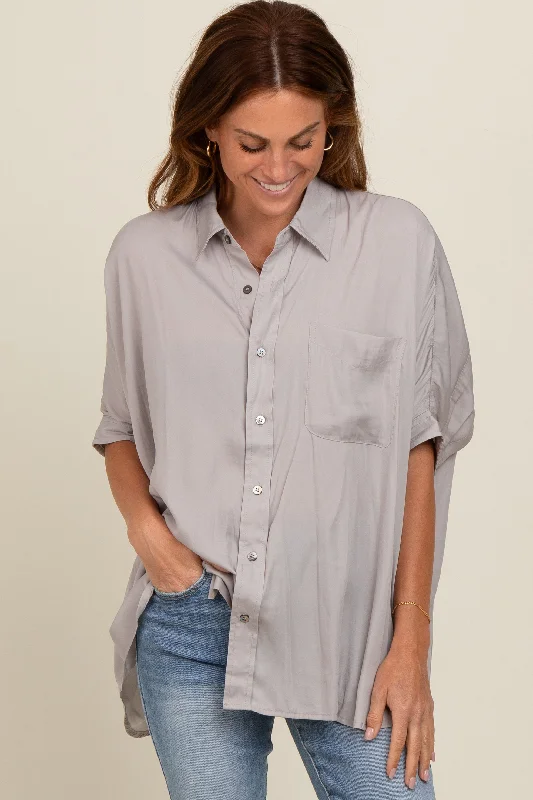 Grey Satin Oversized Shirt Statement Piece