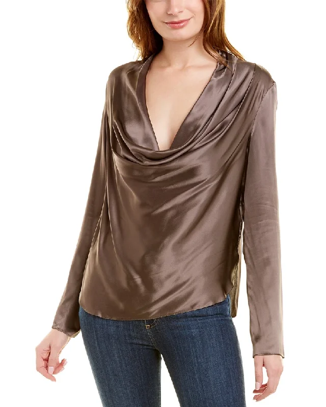 Halston Aviana Charmeuse Silk-Blend Blouse Flash Sale Starts